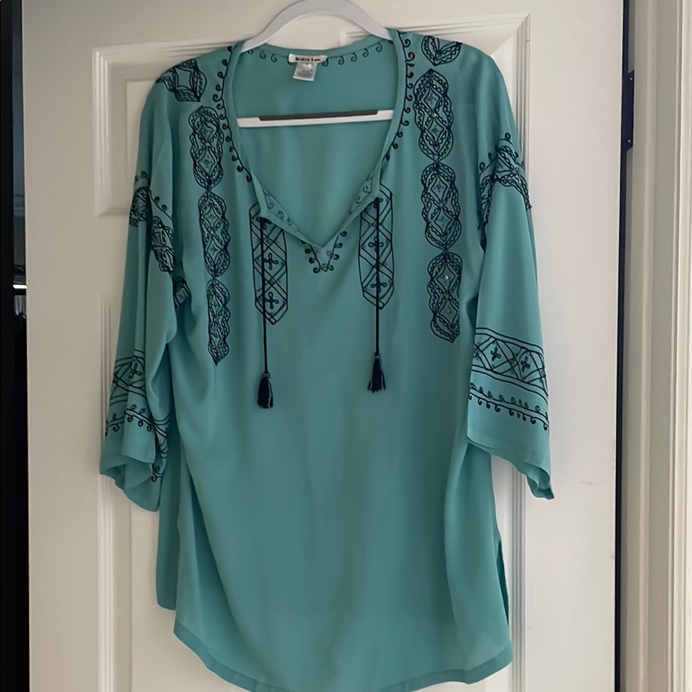 Teal Embroidered Women's Top
